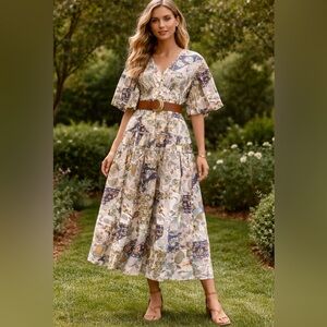 Annick Boho Patchwork Midi Dress